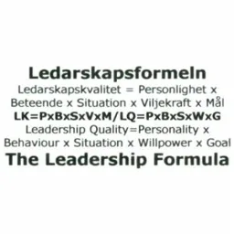 Ledarskapsformeln Ledarskapskvalite = Personlighet x Beteende x Situation x Viljekraft x Mål LK=PxBxSxVxM/LQ=PxBxSxWxG – varumärkesbild för Klint Bergh Konsult Aktiebolag