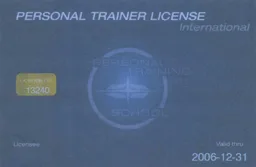 Personal Trainer License International. Personal Training School. License no. 13240 Licensee. Valid thru. 2006-12-31 – varumärkesbild för Personal Training School N.S.T.C. Aktiebolag