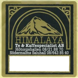 HIMALAYA Te & Kaffespecialist AB Hötorgshallen 08/21 88 70 Södermalms Saluhall 08/643 85 40 – varumärke, Himalaya Te & Kaffespecialist AB