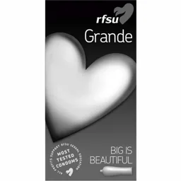 RFSU Grande BIG IS BEAUTIFUL MOST TESTED CONDOMS ALL PROFITS SUPPORT RFSU SEXUAL EDUCATION – varumärkesbild för RFSU Aktiebolag