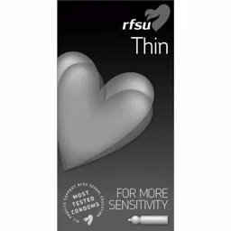 RFSU Thin FOR MORE SENSITIVITY MOST TESTED CONDOMS ALL PROFITS SUPPORT RFSU SEXUAL EDUCATION – varumärkesbild för RFSU Aktiebolag