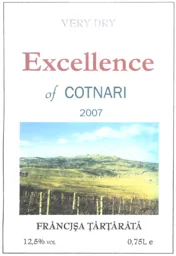 VERY DRY Exellence of COTNARI 2007 FRANCJSA TARTARATA – varumärkesbild för Slutplattan HENVO 120950 AB