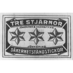 TRE STJÄRNOR SÄKERHETSTÄNDSTICKOR JÖNKÖPINGS & VULCANS T.F. A-B. JÖNKÖPING – varumärkesbild för Swedish Match Industries Aktiebolag