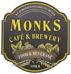 MONKS CAFÉ & BREWERY FOOD & BEVERAGE STHLM UT SEMENTEM FECERIS, ITA METES – varumärkesbild för Panogruppen AB