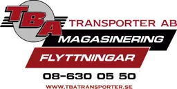 TBA Transporter AB Magasinering flyttningar 08-630 05 50 www.tbatransporter.se – varumärkesbild för TBA Transporter Aktiebolag
