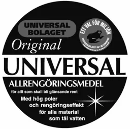 Universalbolaget. Original Universal Allrengöringsmedel, för allt som skall bli glänsande rent. Med hög poler och rengöringseffekt för alla material som tål vatten. ETT VAL FÖR MILJÖN Universalbolaget AB i Helsingborg. – varumärkesbild för Universalbolaget i Helsingborg Aktiebolag