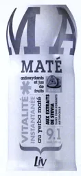 MA MATÉ antioxydants et jus de fruits VITALITÉ INSTANTANÉE au yerba maté AUX EXTRAITS DE STEVIA SANS ÉDULCORANTS ARTIFICIELS LIV NATUR – varumärkesbild för Liv Natur AB