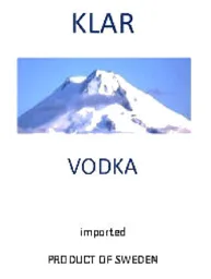 KLAR VODKA imported PRODUCT OF SWEDEN – varumärkesbild för South East Collection AB