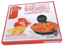 Å NÅ´T GOTT lite sött skulle vara perfekt nu! det mår själen bra av Det vore verkligen helt UNDERBART med... 4 SMÅ RABARBER CRUMBLE Sötsyrlig rabarberpaj med krispig smuldeg och en touch av vit choklad Findus – varumärkesbild för Findus Sverige Aktiebolag