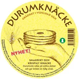 DURUMKNÄCKE GRÄDDAT I VEDELDAD UGN SMAKRIKT OCH KRISPIGT KNÄCKE Durumvete odlas på solrika platser och ger brödet en fyllig smak – varumärkesbild för Pyramidbageriet AB