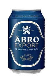 ÅBRO EXPORT PREMIUM LAGERÖL 5,3% BRYGGT OCH TAPPAT AV ÅBRO BRYGGERI ANNO 1856 – varumärkesbild för Aktiebolaget Åbro Bryggeri