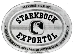 STARKBOCK EXPORTÖL GÄVLE BOCKENS BRYGGERIER AKTIEBOLAG STRÖMSBRO TILLVERKAT VID AB GEFLE FÖRENADE BRYGGERIER SERVERAS VID 8-10 C – varumärkesbild för Galatea AB