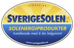 SVERIGESOLEN SOLENERGIPRODUKTER Installerade med 6 års helgaranti KINNAN AB www.sverigesolen.se – varumärkesbild för Kinnan AB