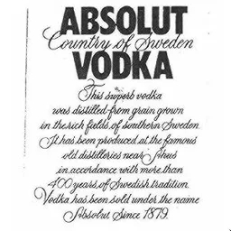ABSOLUT VODKA Country of Sweden This superb vodka was distilled from grain grown in the rich fields ... – varumärkesbild för The Absolut Company Aktiebolag