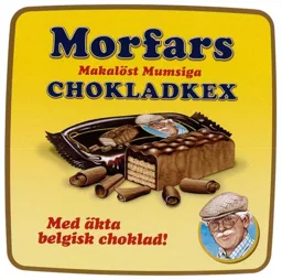 Morfars makalöst mumsiga chokladkex Med äkta belgisk choklad! – varumärkesbild för Presentkakan i Göteborg Aktiebolag