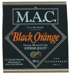 M.A.C. Non Alcoholic Black Orange Orange Blended Cola Superior Quality 50 cl – varumärke, Krönleins Bryggeri Aktiebolag