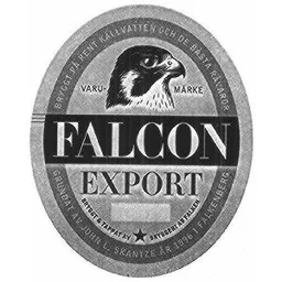 BRYGGT PÅ RENT KÄLLVATTEN OCH DE BÄSTA RÅVAROR VARU- MÄRKE FALCON EXPORT GRUNDAT AV JOHN L. SKANTZE ÅR 1896 I FALKENBERG – varumärkesbild för Carlsberg Sverige Aktiebolag