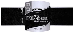 Guldkant naturligtvis ÄKTA KABANOSSEN RÖKT på naturligt vis KLASSISK – varumärkesbild för Prideus Aktiebolag