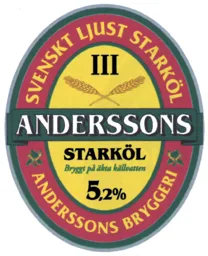 SVENSKT LJUST STARKÖL III ANDERSSONS STARKÖL Bryggt på äkta källvatten 5,2% ANDERSSONS BRYGGERI – varumärkesbild för Anderssons Drycker AB