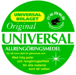 UNIVERSAL Original ALLRENGÖRINGSMEDEL UNIVERSAL BOLAGET Med hög poler och rengöringseffekt för alla material som tål vatten ETT VAL FÖR MILJÖN UNIVERSALBOLAGET I HELSINGBORG WWW.UNIVERSALBOLAGET.COM TEL. 042-165490 FAX 042-165390 – varumärkesbild för Universalbolaget i Helsingborg Aktiebolag