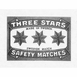 THREE STARS SAFETY MATCHES MADE IN SWEDEN SWEDISH MATCH – varumärkesbild för Swedish Match Industries Aktiebolag