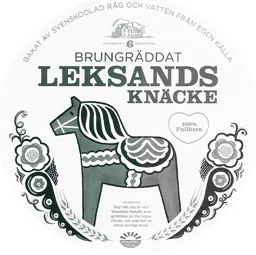 LEKSANDS KNÄCKE BRUNGRÄDDAT BAKAT AV SVENSKODLAD RÅG OCH VATTEN FRÅN EGEN KÄLLA 100% Fullkorn FAMILJEBAKAT I 6 GENERATIONER VÄLGRÄDDAT SVENSKT SIGILL Hej! Det här är vårt klassiska knäcke som gräddats på lite högre värme, och som fått en extra mustig sma – varumärke, Leksands Knäckebröd AB
