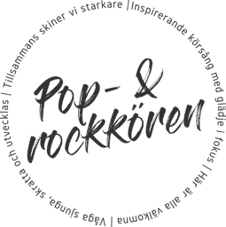 Pop- & rockkören Inspirerande körsång med glädje i fokus Här är alla välkomna Våga sjunga, skratta och utvecklas Tillsammans skiner vi starkare – varumärkesbild för Pop- & rockkören Sverige AB