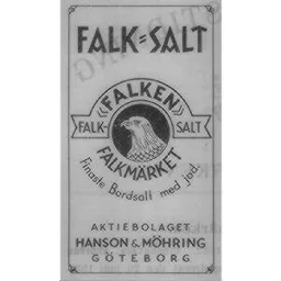 FALK SALT FALKEN FALK- SALT Finaste Bordsalt med jod. AKTIEBOLAGET HANSON & MÖHRING GÖTEBORG – varumärke, Salinity AB