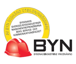BYN BYGGNADSINDUSTINS YRKESNÄMND BYGGNADS SVERIGES BYGGINDUSTRIER MASKINENTREPRENÖRERNA SEKO, SERVICE- OCH KOMMUNIKATIONSFACKET AV BYN GODKÄND UTBILDNINGSGIVARE – varumärke, BYGGBRANSCHENS YRKESNÄMND