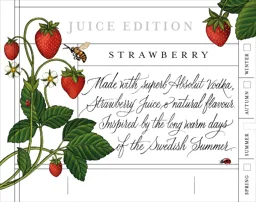 JUICE EDITION STRAWBERRY Made with superb Absolut Vodka, Strawberry Juice & natrual flavour. Inspired by the long warm days of the Swedish Summer. SPRING SUMMER AUTUMN WINTER – varumärkesbild för The Absolut Company Aktiebolag