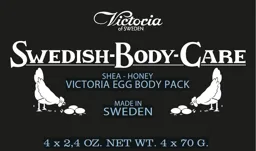 Victoria of SWEDEN SWEDISH-BODY-CARE SHEA - HONEY VICTORIA EGG BODY PACK MADE IN SWEDEN 4 x 2,4 OZ. NET WT. 4 x 70G – varumärke, Bolaget den 1 juni 2024, Helsingborg AB