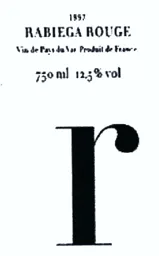 1997 RABIEGA ROUGE Vin de Pays du Var. Produit de France 750 ml 12,5% vol r – varumärkesbild för Gastrodev Vin & Sprit AB