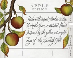 APPLE EDITION Made with superb Absolut Vodka 5% Apple Juice & natural flavor. Inspired by the yellow, red & gold days of the Swedish Fall. SPRING SUMMER FALL WINTER – varumärkesbild för The Absolut Company Aktiebolag