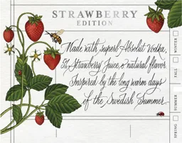 STRAWBERRY EDITION Made with superb Absolut Vodka 5% Strawberry Juice & natural flavor. Inspired by the long warm days of  the Swedish Summer. SPRING SUMMER FALL WINTER – varumärkesbild för The Absolut Company Aktiebolag