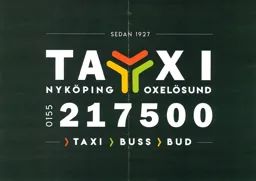 TAXI NYKÖPING OXELÖSUND 0155 217500 TAXI BUSS BUD SEDAN 1927 – varumärke, Taxi Nyköping-Oxelösund Aktiebolag