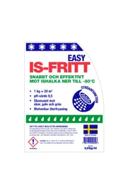 IS-FRITT EASY SNABBT OCH EFFEKTIVT MOT ISHALKA NER TILL -50C STRÖARFUNKTION 1 kg = 20 m2 pH-värde 9,5 Skonsamt mot skor, golv och gräs Motverkar återfrysning Made in Sweden 7 391472 009503 Brutto 3,6 kg/4l – varumärke, Everbrand Group AB