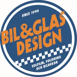 BIL & GLAS DESIGN SOLFILM, FOLIERING OCH BILDEKOR SINCE 1990 – varumärkesbild för Bil & glasdesign Sverige AB