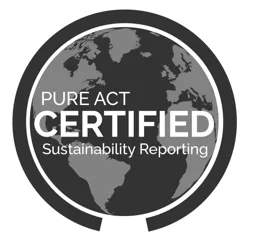 PURE ACT CERTIFIED Sustainability Reporting – varumärkesbild för PURE ACT AB