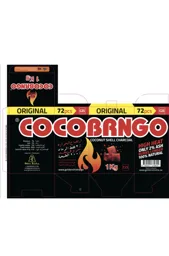 COCOBRNGO COCONUT SHELL CHARCOAL HIGH HEAT ONLY 2% ASH BURNS LONGER 100% NATURAL 1 Kg C25 ORIGINAL 72pcs – varumärkesbild för Candy Store Sweden AB