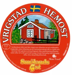 VRIGSTAD HEMOST SLOW FOOD Smålands Ost Smålandsost AB är ett litet mejeri som tillverkar ost på småländska höglandet, osten tillverkas på ett hantverksmässigt sätt av mjölk som kommer från gårdarna kring Vrigstad. Efter pastörisering tillverkas osten efte – varumärkesbild för Gäsene Mejeriförening Ekonomisk förening