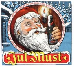 Jul Must Viktor Rydberg Ny III. Tidning 1881: Snön lyser hvit på fur och gran, snön lyser hvit på taken. Endast tomten är vaken. – varumärkesbild för Dryckesbolaget Gustav Vasa AB